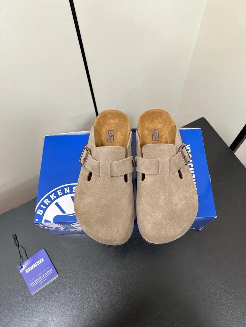 BIRKENSTOCK Boston taupe suede mule clogs